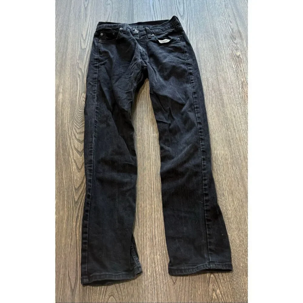 Levi's Mens Straight Jeans Mid Rise Denim Cotton Blend Dark Wash Black 30x32